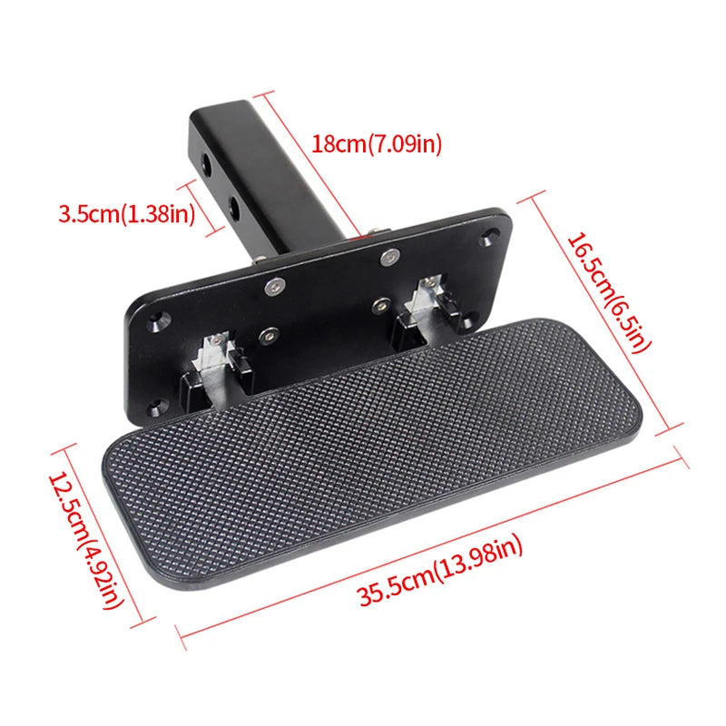 New Black Steel Alloy 5x5cm Tube Arm Folding Rear Bumper Pedal 2inch Receiver Non-slip 200kg Max Payload Trailer Hitch 3
