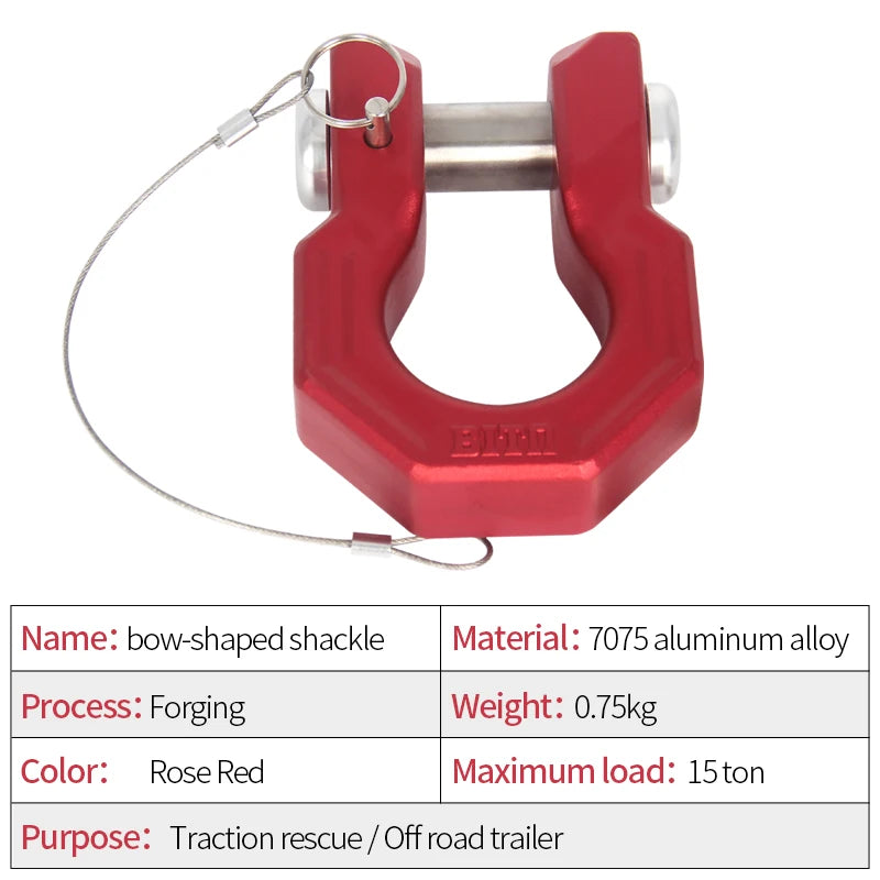 New Rose-Red 7075 Aluminum Alloy Forged Trailer Hitch Bow Shackle U-hook Tow Hook Refit Parts Off-road Car Accessories 15 Ton 5