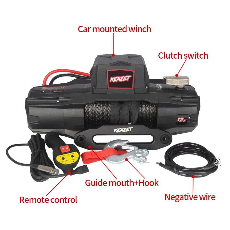 Trailer Electric Winch 12000LBS 12V Car Mounted Towing Winch Parts 4X4 Off-Road Recovery Winch Trailer Hitch Car Accessories 6