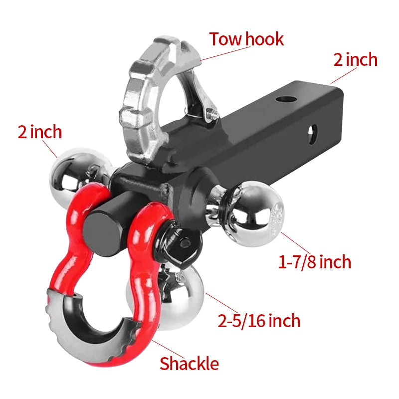 Trailer Hitch Ball Tri Ball Hitch With Hook Rotatable Tow Hook Shackle With 1-7/8 2-in 2-5/16-in Ball Car Accessories 6