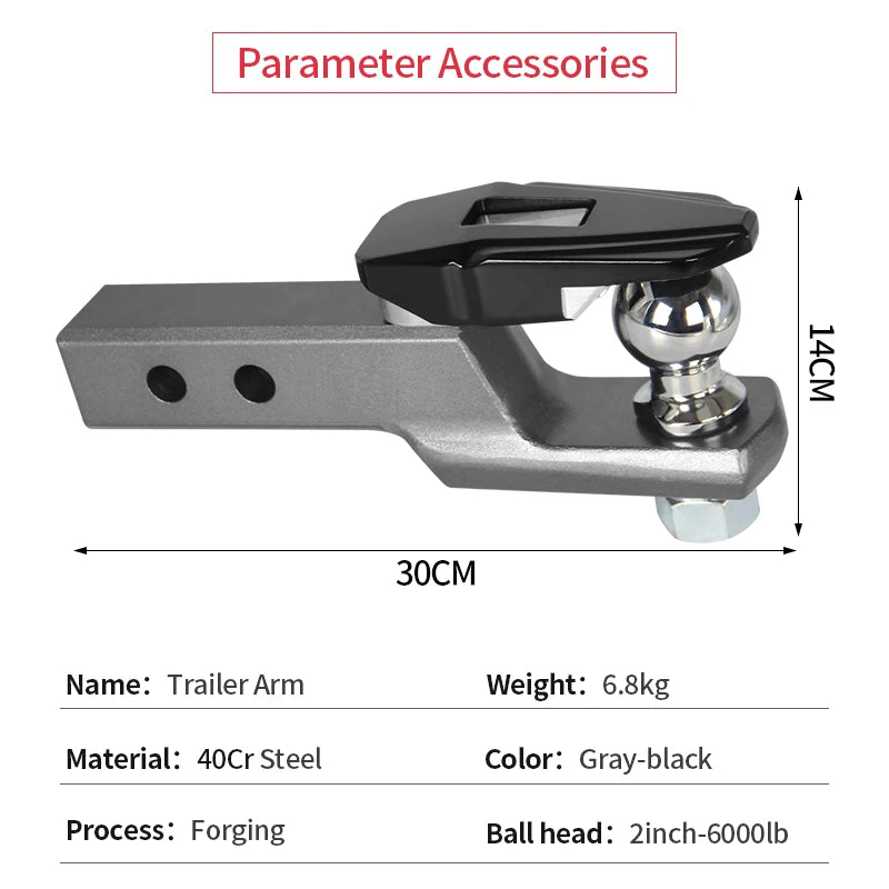 Off Road Towing Modification Parts Trailer Arm 2inch Ball Head for Rear Bumper 2inch Receiver Tow Hook Trailer Hitch Accessories 3