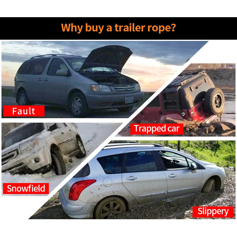 High Tensile Nylon 6m Car Tow Rope 30mm Diameter 15 Tons Trailer Hitch New Condition Off-Road Rescue Tools 6