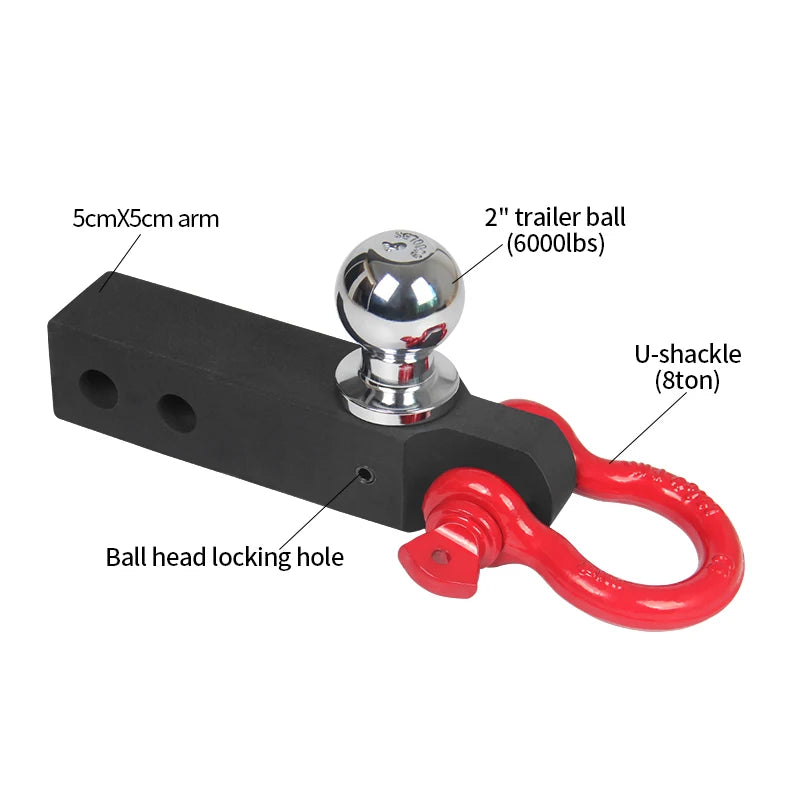 8 Ton Heavy Duty Trailer Hitch Shackle Hook 2 Inch Trailer Ball Mount Forged U Shackle D-Ring for Off-road Recovery Towing Hook 4