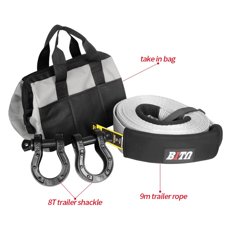 New High Load 15 Ton 9m 75mm Nylon Trailer Rope Winch U-Shackle Tow Hook Off-road Rescue Hitch Camp Car Accessories 6