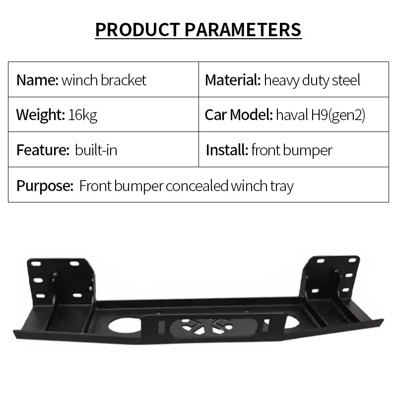 For 2024-2025 New Haval H9 Steel Winch Tray Bracket Parts Trailer Hitch Winch Mounting Rack Holder Car Winch Cradle Accessories 4