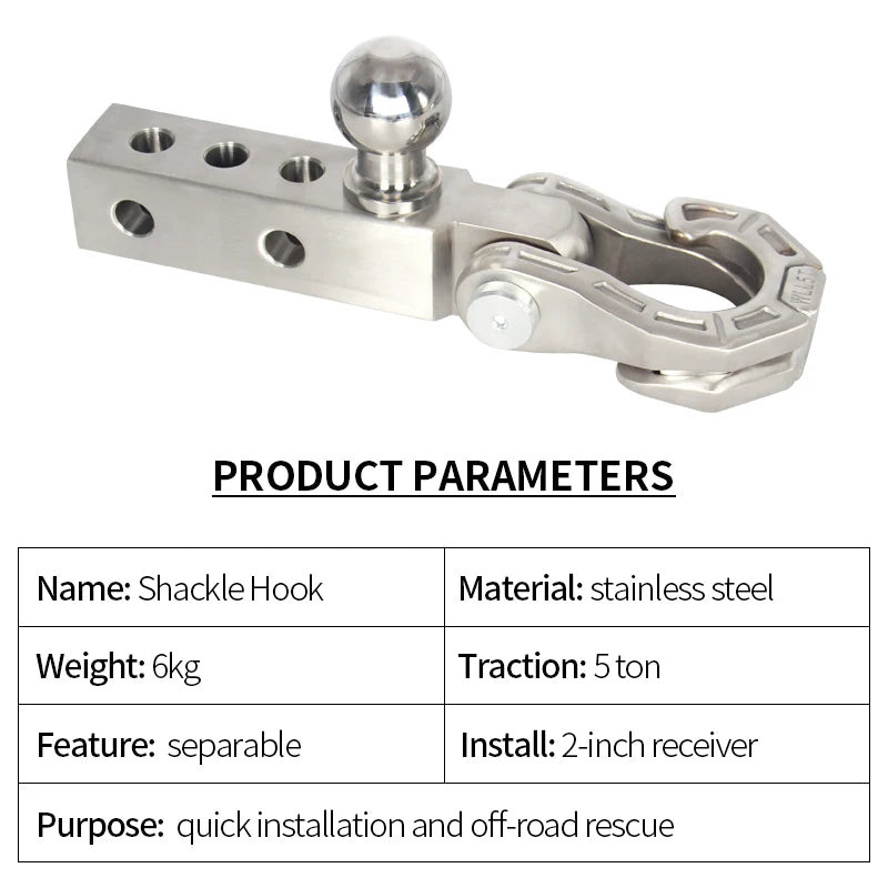 11000lbs Heavy Duty Stainless Steel Trailer Hitch with Tow Hitch with Shackle Fits 2 Inch Receiver Car Accessories 2