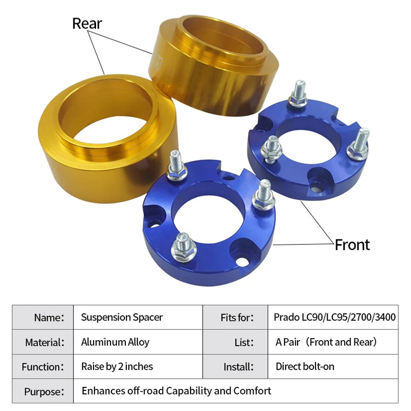Fits for Prado LC90 LC95 2700 3400 Aluminum Alloy Front and Rear Suspension Lift Spacers Kits Trailer Hitch Car Accessories 5