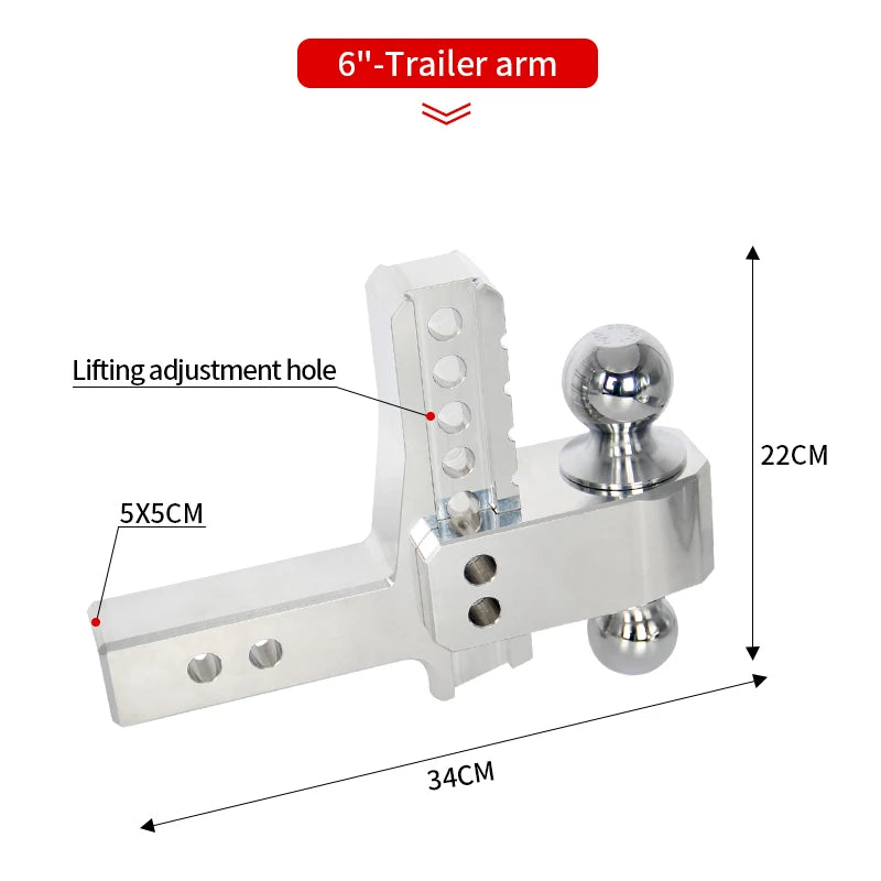 Heavy Duty Aluminum Alloy Forging Adjustable Height Trailer Hitch Double Hitch Ball Towing Recovery Gear Car Accessories 6000lbs 2