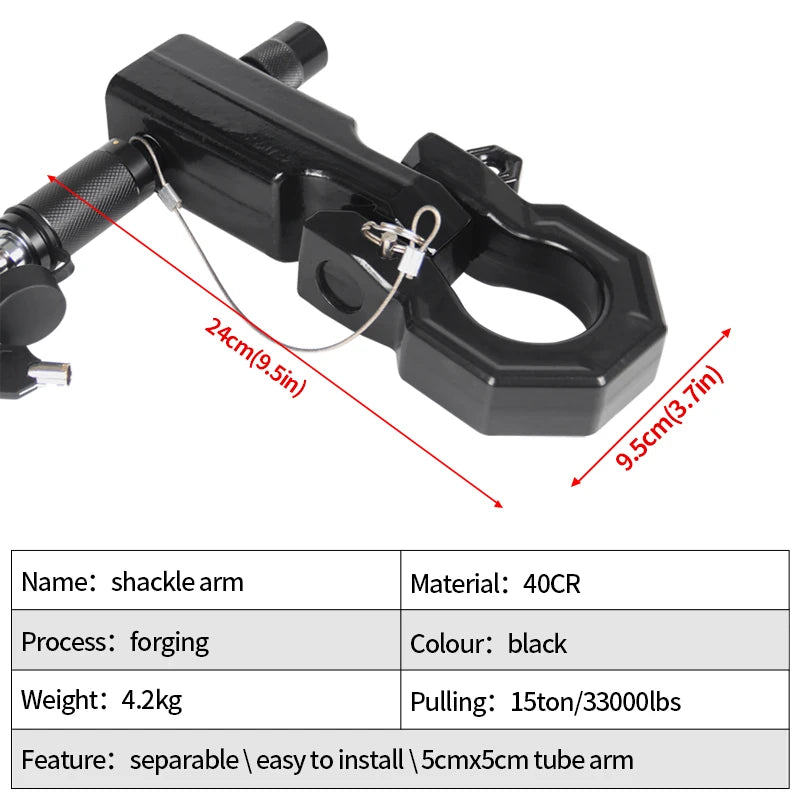 New Black 15ton Heavy Duty 40CR Steel Trailer Hitch Rescue Arm 5x5cm Square Tube Retrofit Parts Car Tow Hook Accessories 3
