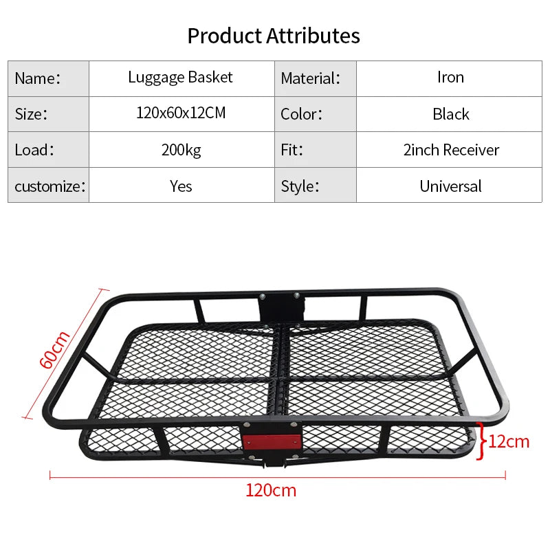 Fits 2inch Receiver Square Mouth Luggage Basket Outdoor Rack Universal Install with Car Trailer Hitch Camp Trailer Accessories 3