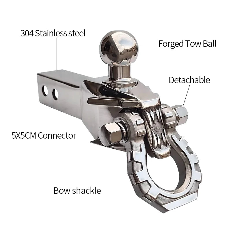 Trailer Dragon's Tooth 304 Stainless Steel Towing Solid Hook with Bow Shackle and Forged Tow Ball Trailer Hitch Arm Car Parts 2
