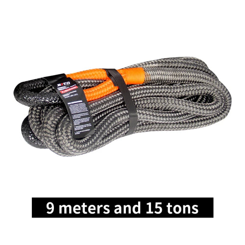 9m 15 Tons Nylon Pull Rope Outdoor Thick Car Trailer Tow for Emergency Rescue Car Parts Trailer Hitch & Accessories Black Gray 2