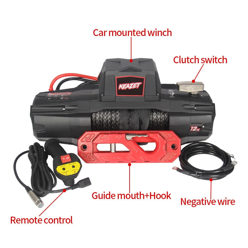 New 12000LBS 12V Copper Motor Car Trailer Electric Winch with Guide Towing Hook Parts 4x4 Off-Road Recovery Winch Accessories 2