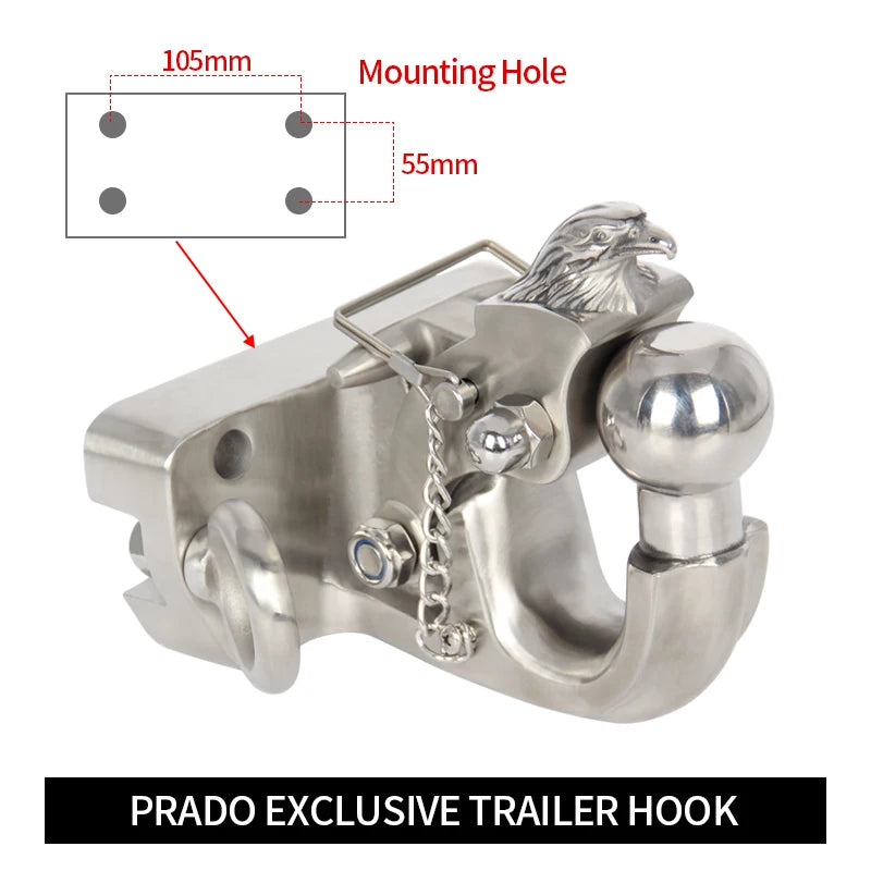 Eagle Head Design Stainless Steel Trailer Hitch with 5x5cm Square-port Arm Off-road Refit Tow Hook Parts Car Accessories 3