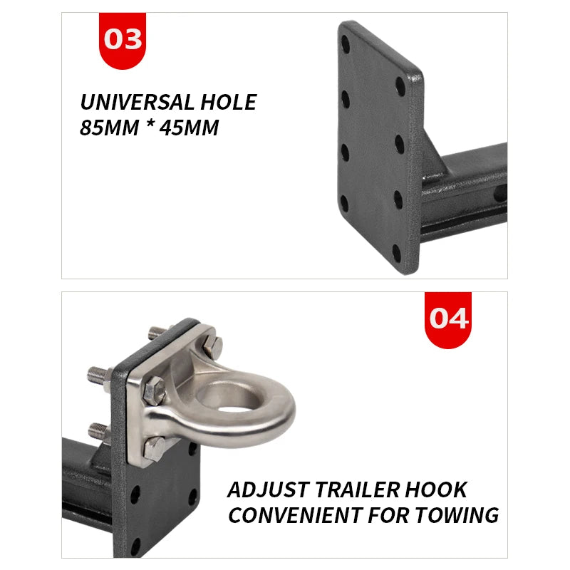 Steel Trailer Hitch Tow Hook Adjust Connector Trailer Compatible for 2-inch square Mouth Receiver Camp Trailer Car Accessories 6