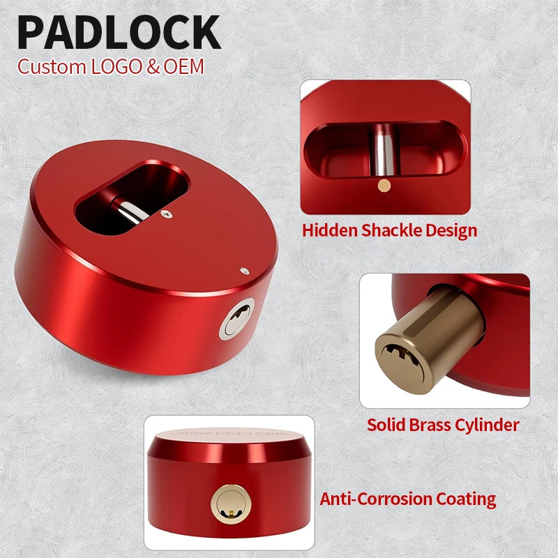 Hidden Shackle Hockey Puck Padlock Heavy Duty Round Van Security Lock for Storage Unit Shed Trailer Door Shipping Container Gate 5