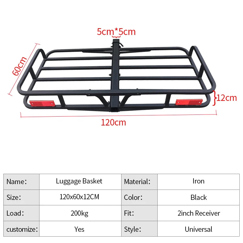 Hollow Foldable Rear 2inch Receiver Outdoor Travel Luggage Frame Kit Trailer Basket Rack Trailer Hitch Camp Trailer Accessories 4
