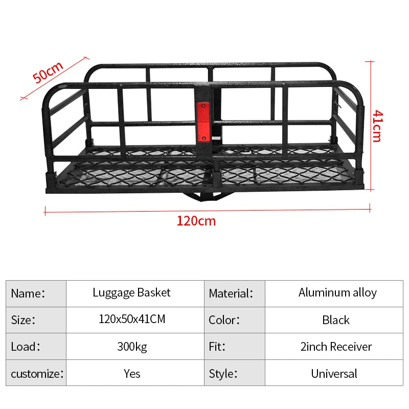 High Guardrail Folding Aluminum Alloy Trailer Basket Rear Luggage Frame Travel Outdoor Trailer Hitch Camp Trailer Accessories 2
