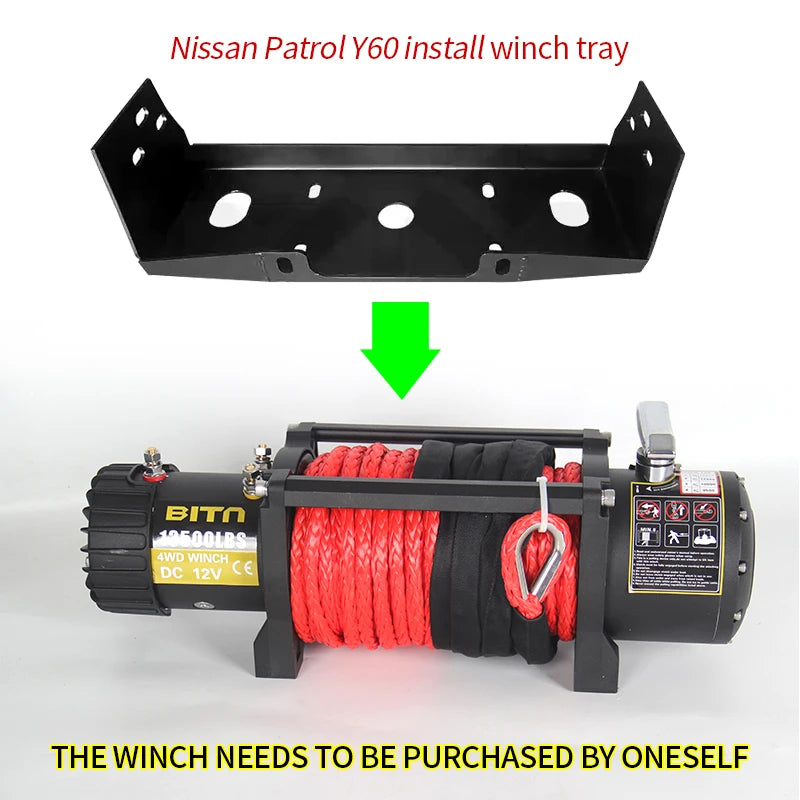 For Nissan Patrol Y60 Steel Front Bumper Winch Tray Bracket Parts Winch Mounting Rack Holder Trailer Hitch Car Winch Cradle 6