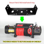 For Nissan Patrol Y60 Steel Front Bumper Winch Tray Bracket Parts Winch Mounting Rack Holder Trailer Hitch Car Winch Cradle 6