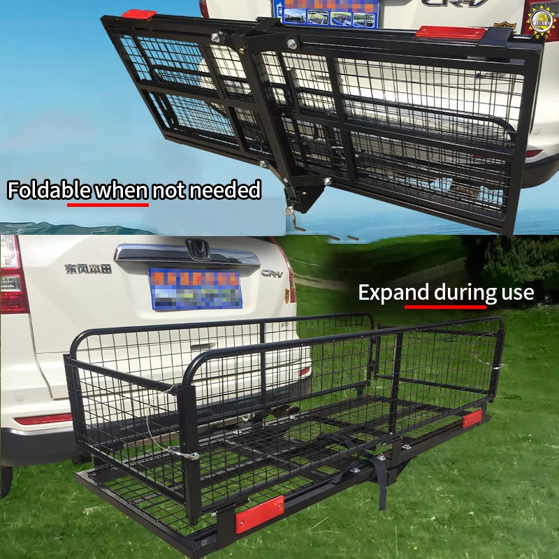 High Guardrail Folding Luggage Basket Car Luggage Frame Hitch Rack for Travel Camping SUV Trailer Hitch Camp Trailer Accessories 5
