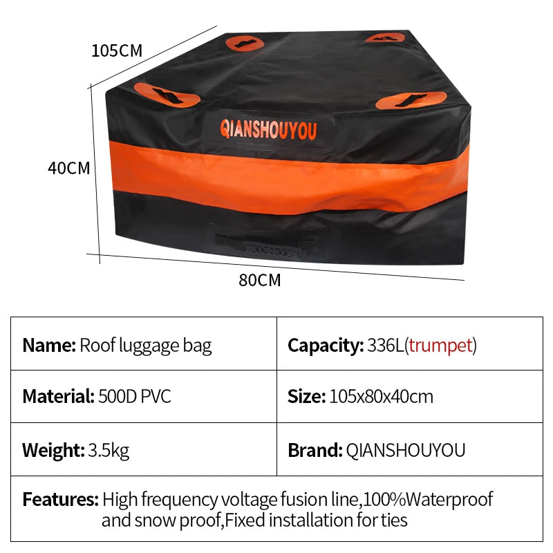 336LFoldable Storage 500D PVC Waterproof SUV Vehicle Car Travel TOP Storage Cargo Carrier Roof Rack Bag Car Camp Luggage Bag 2