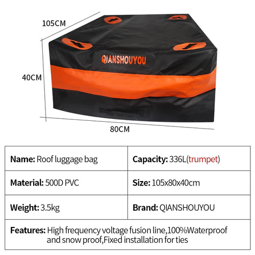 336LFoldable Storage 500D PVC Waterproof SUV Vehicle Car Travel TOP Storage Cargo Carrier Roof Rack Bag Car Camp Luggage Bag 2