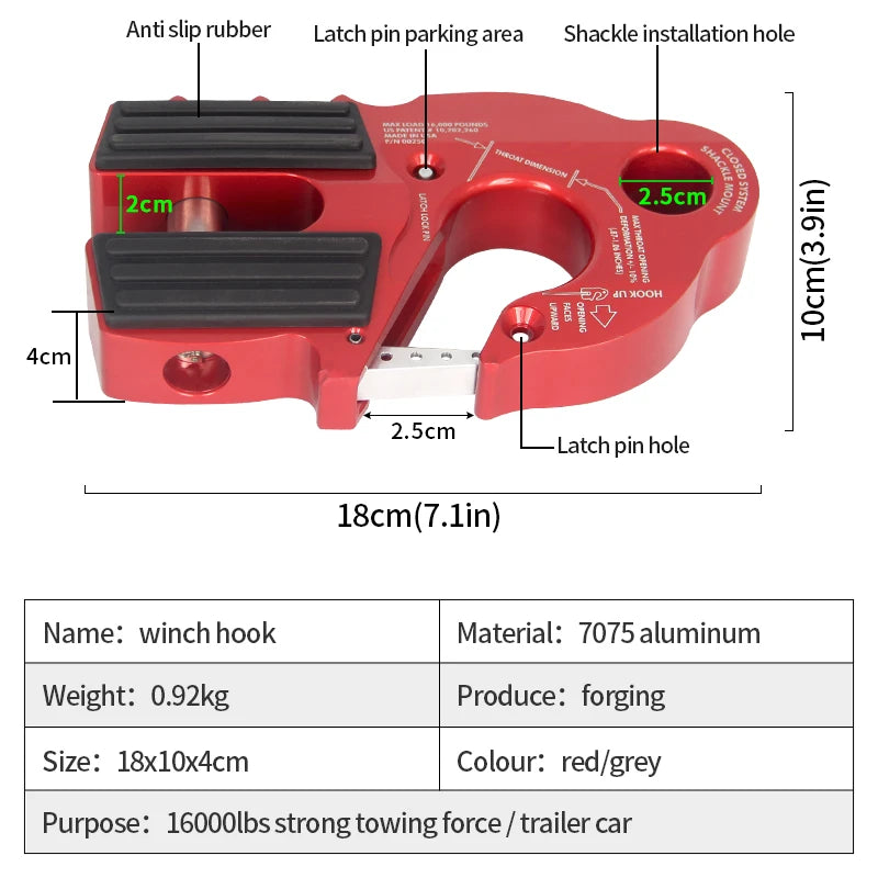 10 Inch 254MM Install Hole Aluminum Alloy Forging Winch Guide Rope Tow Hook 16000lb Trailer Hitch Car Winch Accessories 5