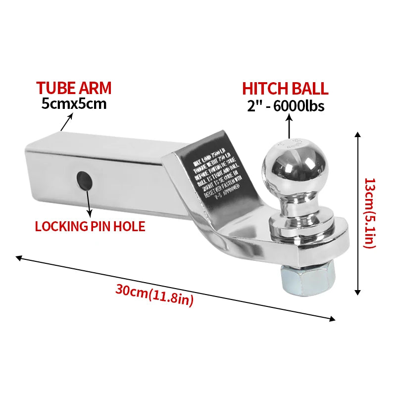 Off-Road Trailer Arm With 2inch or 50mm Ball Head Fits for 2inch Receiver Tow Rescue Hook Trailer Hitch Parts Towing Accessories 2