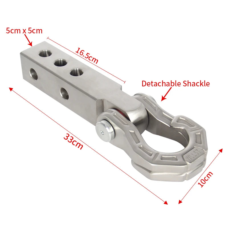 New Silver Stainless Steel Trailer Arm Release Tow Hook 5cm X 5cm Tube Arm 2inch Receiver Hitch 11000 LBS Load Capacity 2
