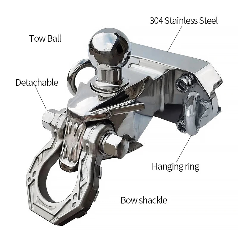 Stainless Steel Tow Hook for 2003-23 Prado LC250 Dragon's Tooth Design with Tow Ball Trailer Hitch Base Off-road Car Accessories 2