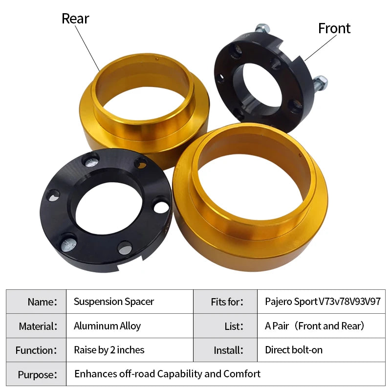 Pajero Sport V73V77V87V93V97 Aluminum Alloy Front/Rear Suspension Lift Spacers Kits (Yellow Black) Trailer Hitch Parts 2
