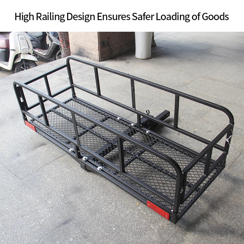 High Railing Folding Luggage Rack Cargo Carrier for Rear Bumper 2inch Receiver Trailer Hitch High Side Cargo Basket Accessories 3