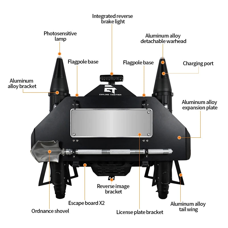 Off-road 5L X 2 Missile Oil Drum Backpack Set Backpack With Engineer Shovel & Escape Board Trailer Hitch Accessories Water Tank 5