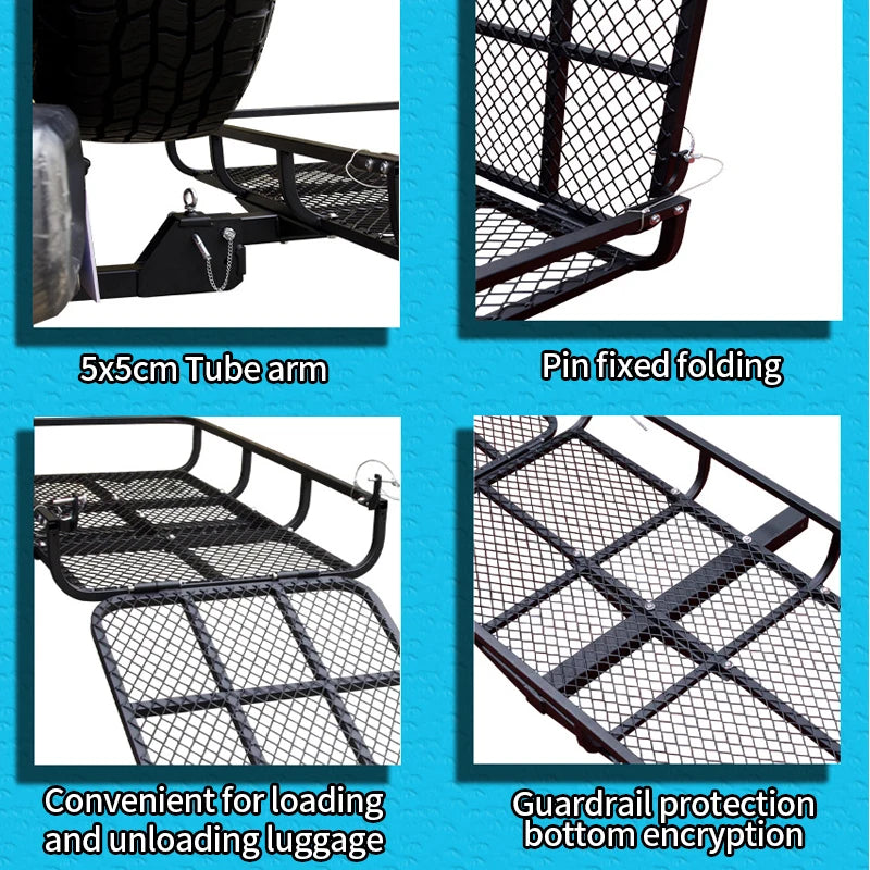 Folding Rear Trunk Cargo Carrier Basket, Hitch Mount Luggage Rack for Travel Camping SUV Trailer Hitch Camp Trailer Accessories 3